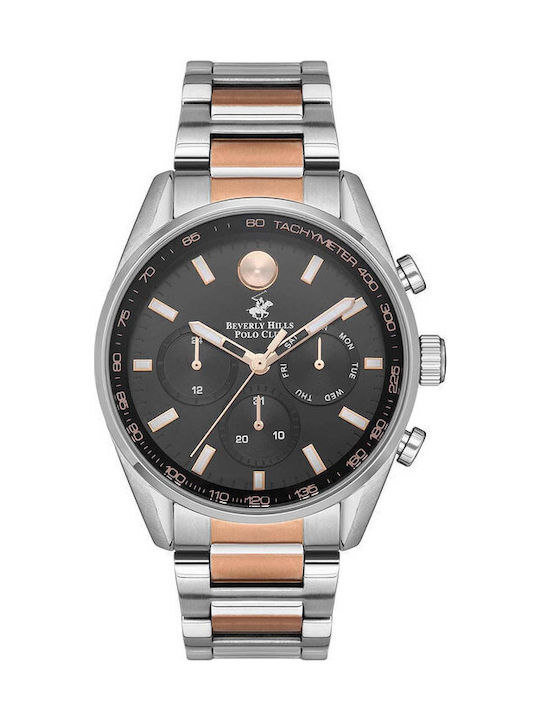 Beverly Hills Polo Club Men's Watch Battery with Silver Metal Bracelet
