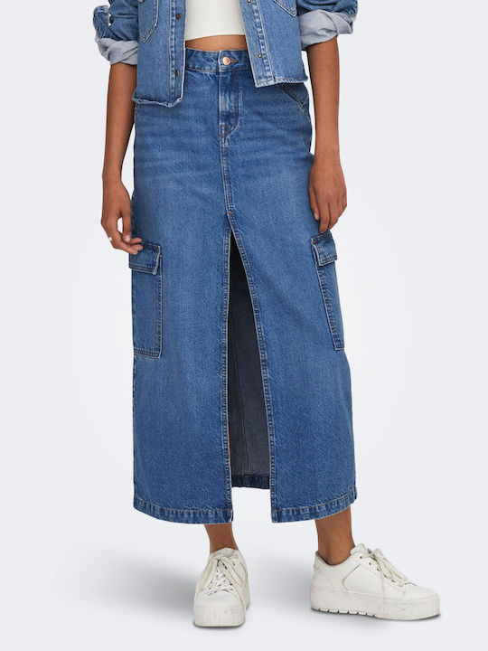 Only Denim Maxi Skirt in Blue color