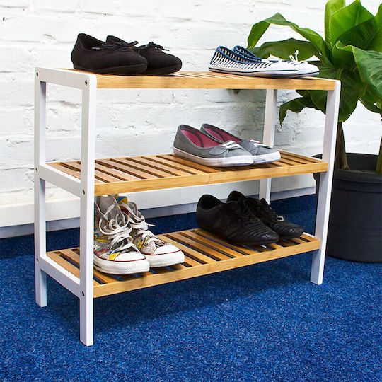 Schuhschrank aus Bambus mit 3 Regalen Blau L70xW24.5xH54.5cm