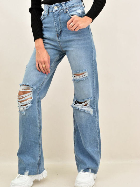 Potre Women's Jean Trousers with Rips in Straight Line