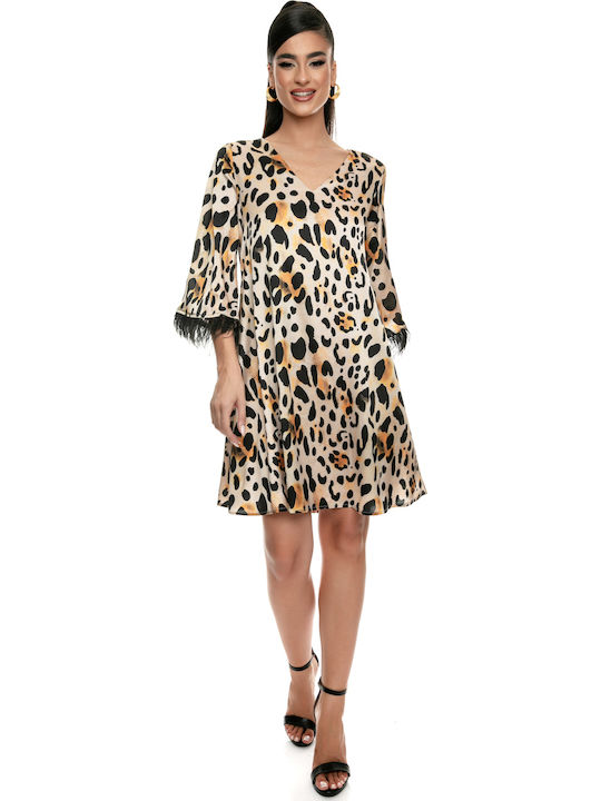 Mini Evening Satin Animal Print Dress
