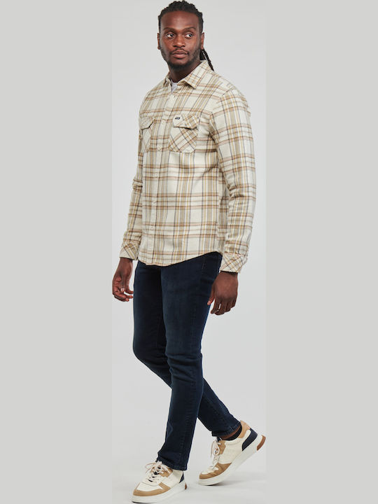 Long-sleeved Flannel Shirt Checked Beige