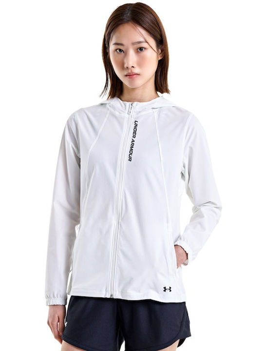 Under Armour Women's Short Sports Jacket Windproof for Spring or Autumn White