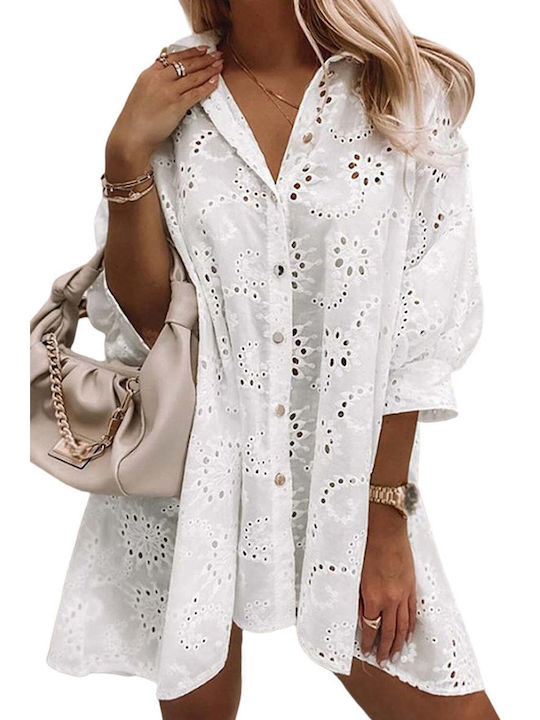 Amely Summer Tunic with 3/4 Sleeve Floral White