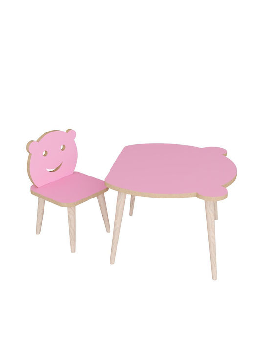 Σετ Παιδικό Τραπέζι με Καρέκλες από Ξύλο Ροζ