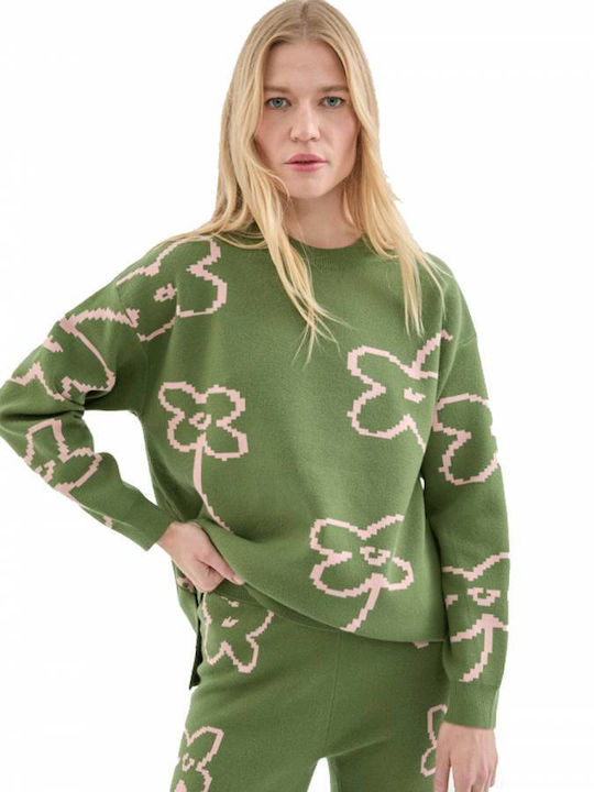 Compania Fantastica Women's Long Sleeve Sweater Floral Green