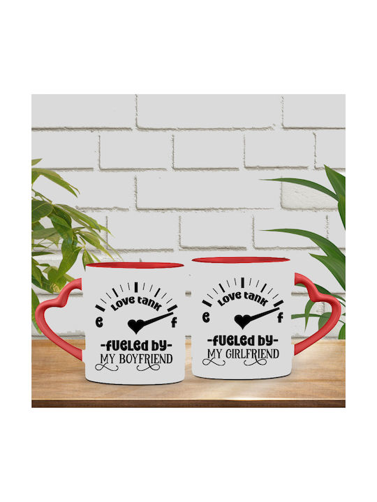 Tasse Keramik "Love Τank Fueled by my boyfriend- girlfriend" 2Stück