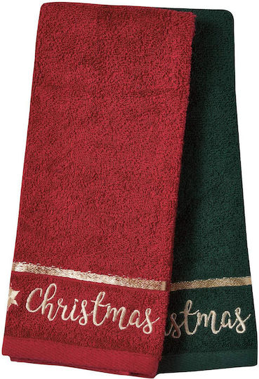 Das Home Christmas Collection Set Weihnachtliche Stoffhandtücher Rot 40 cm 2 Stück