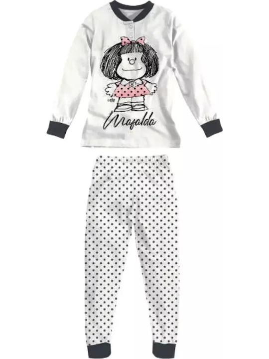 Sabor Kinder Schlafanzug Winterlich Baumwoll Weiß Mafalda
