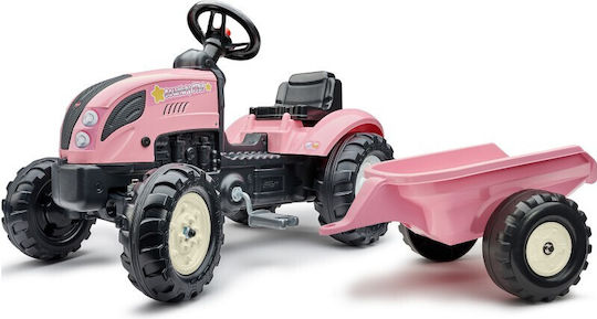 Tractor pentru copii Country Star De la picior la podea cu caruta si pedala Roz