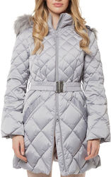 Guess Women's Long Puffer Jacket for Spring or Autumn Gray