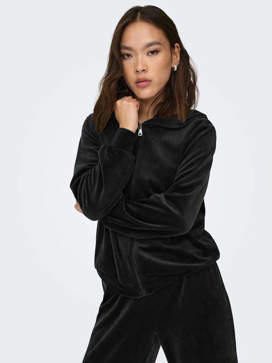 Only Women's Hooded Velvet Cardigan Black