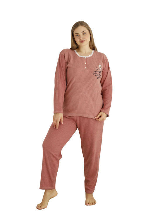 Lindros Winter Women's Pyjama Set Cotton Pink