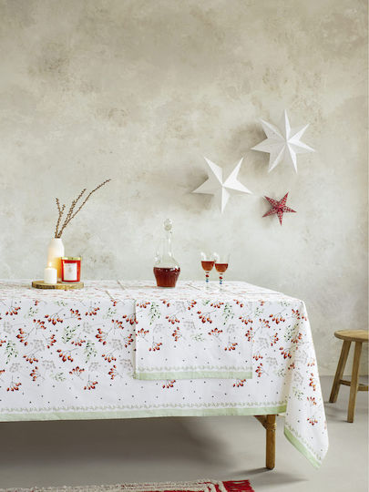 Nima Mistletoe Christmas Tablecloth Fabric White L190xW150cm.