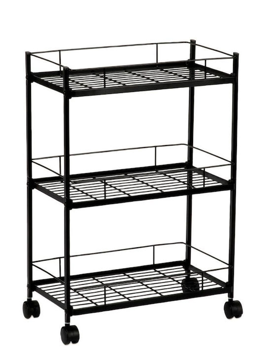 Andrea House Kitchen Trolley Metallic 3 Tiers Black 44.5x26.5x64.5cm