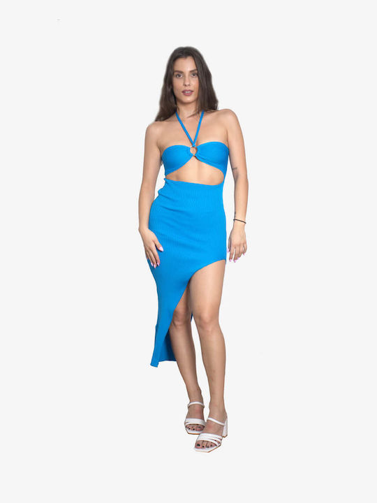 Olian Mini Evening Dress with Slit Blue