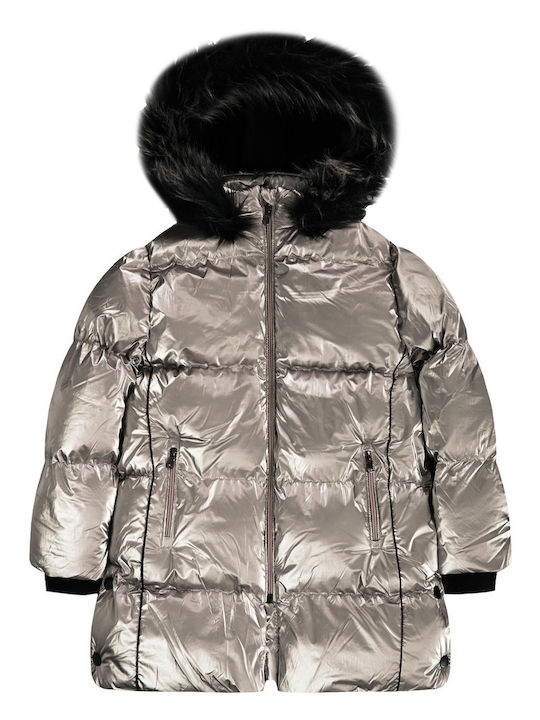 Kids' Quilted Jacket Long with Hood Gold Mini