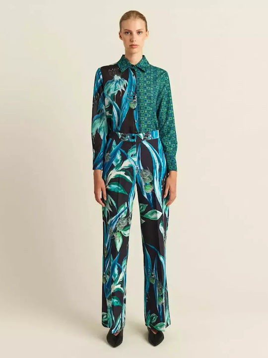 Women's High-waisted Fabric Trousers Flared Floral
