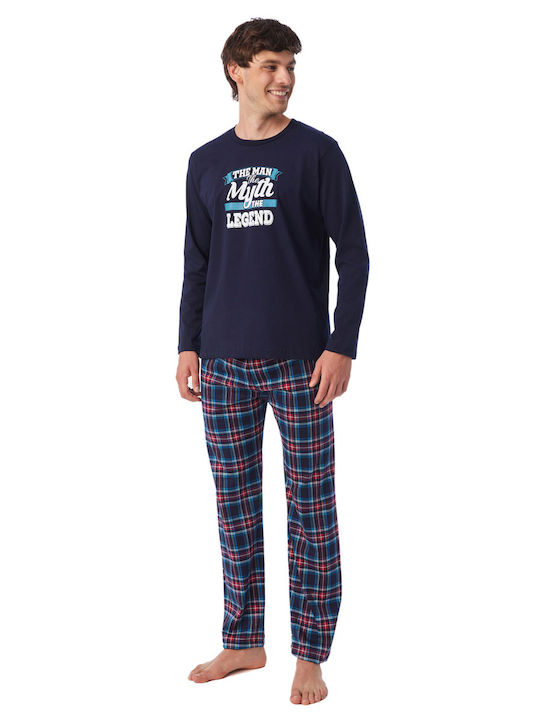 Minerva Men's Winter Cotton Pajamas Set Navy Blue