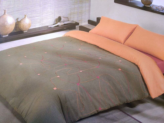 Manterol Casa Duvet Cover Set Queen with 2 Pillowcases 240x260 Olive green/Orange