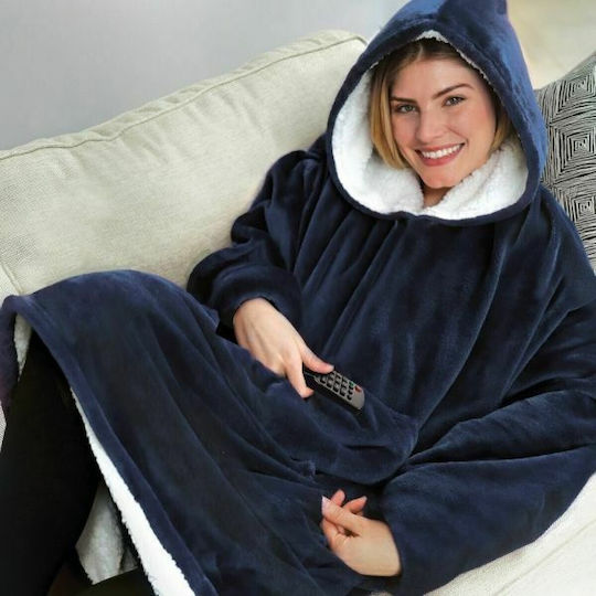 Huggle Samtige Decke mit Ärmeln 70x90cm Blau