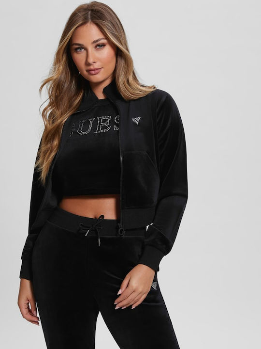 Cropped Women's Sweatshirt Jacket Velvet Black