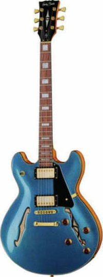 Harley Benton Elektrische Gitarre ES mit HH Tonabnehmerkonfiguration Metallic Blue mit Tasche
