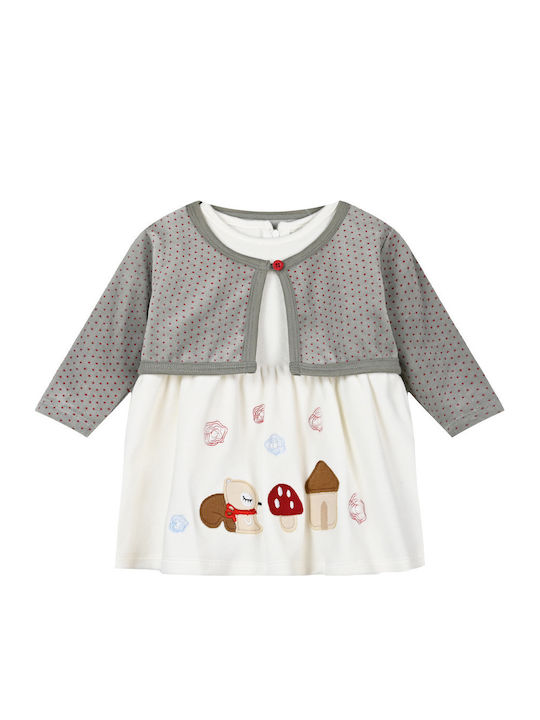 Rochie Fete Mânecă Lungă Catifea Set Cu Haină Ecru