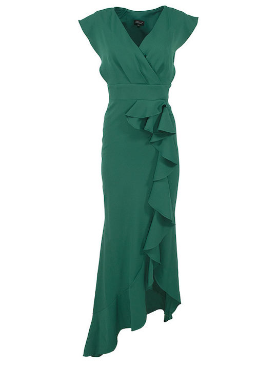 Forel Maxi Βραδινό Φόρεμα με Βολάν Πράσινο
