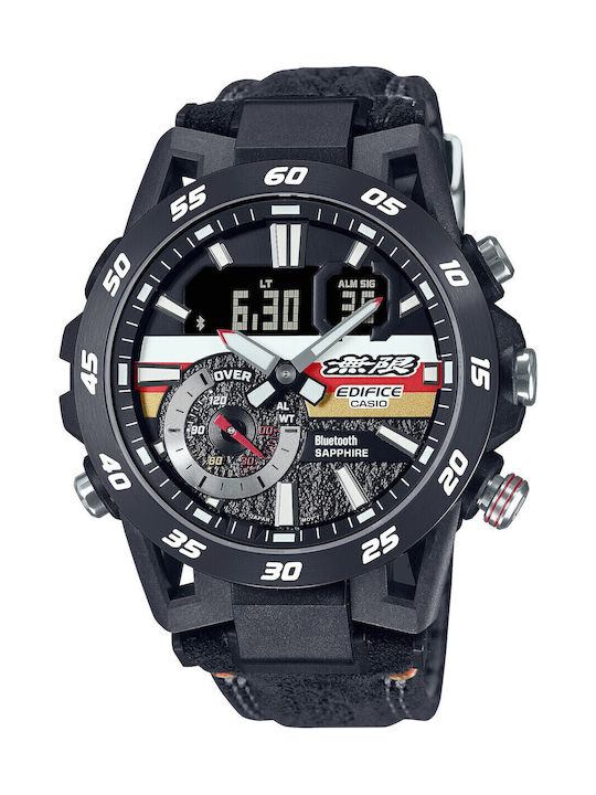 Casio Мъжки часовник 48мм на батерия с черна кожена каишка