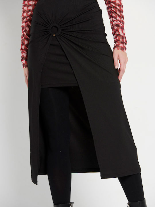 Funky Buddha High Waist Midi Envelope Skirt in Black color