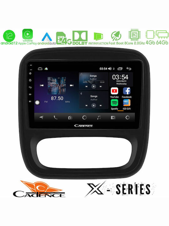 Cadence Auto-Audiosystem für Opel Vivaro Fiat Talento Renault Verkehr Nissan NV300 2022-2023 (Bluetooth/USB/WiFi/GPS/Apple-Carplay/Android-Auto) mit Touchscreen 9"
