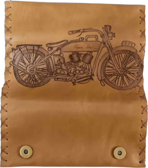 One Tobacco Pouch Made of Brown Artificial Leather Handmade with Magnetic Closure