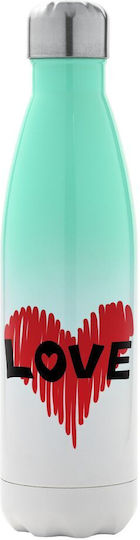 Koupakoupa I Love You Red Heart Recyclable Bottle Thermos Stainless Steel BPA Free 500ml Green