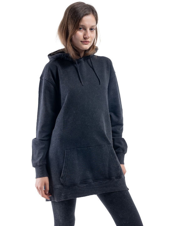 District75 Women's Long Hooded Sweatshirt Black