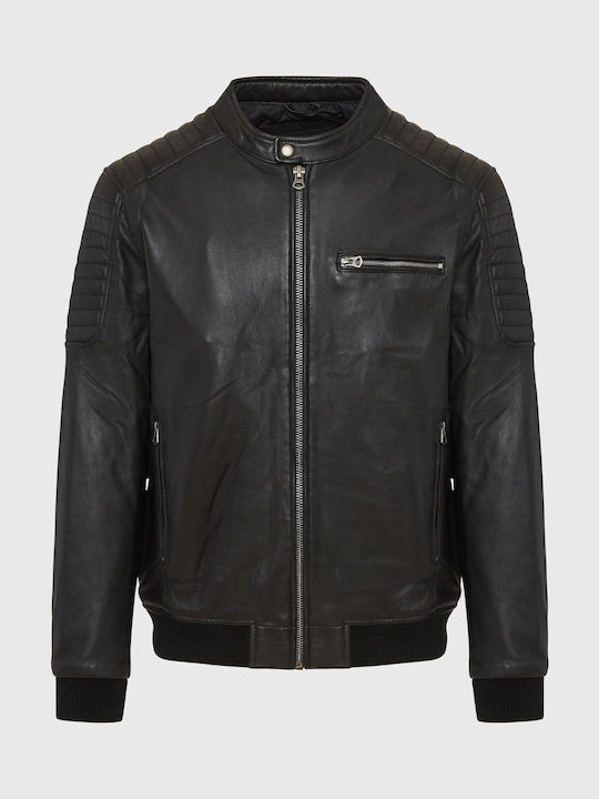 Funky Buddha Men's Winter Leather Jacket Black