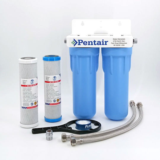 Pentair 3GSL-10 DUO Sistem de Filtrare a Apei Dublu Sub blat cu Filtru de Schimb Pentek WE-CTO-10 5μm, Pentek WE-CTO-10 5μm