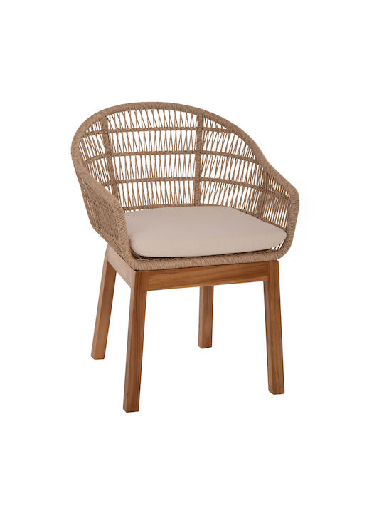Rattan Outdoor Armchair with Cushion Beige 64x60x87cm