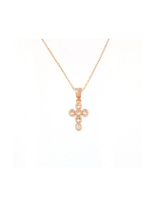 Ios Women's Cross from Rose Gold Plated Silver with Chain