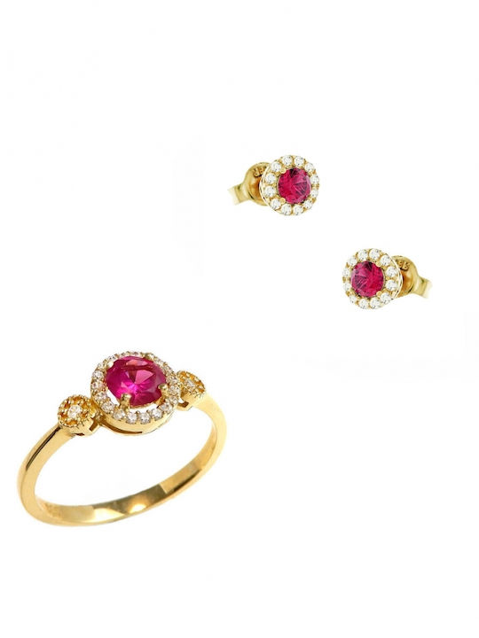 Art d or Gold Set Ring & Earrings with Stones 14K