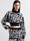 Damen Langarm Kurz Pullover Schwarz
