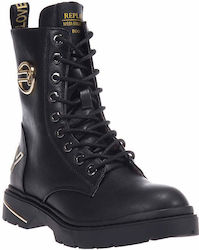Replay Kids PU Leather Military Boots with Lace Black