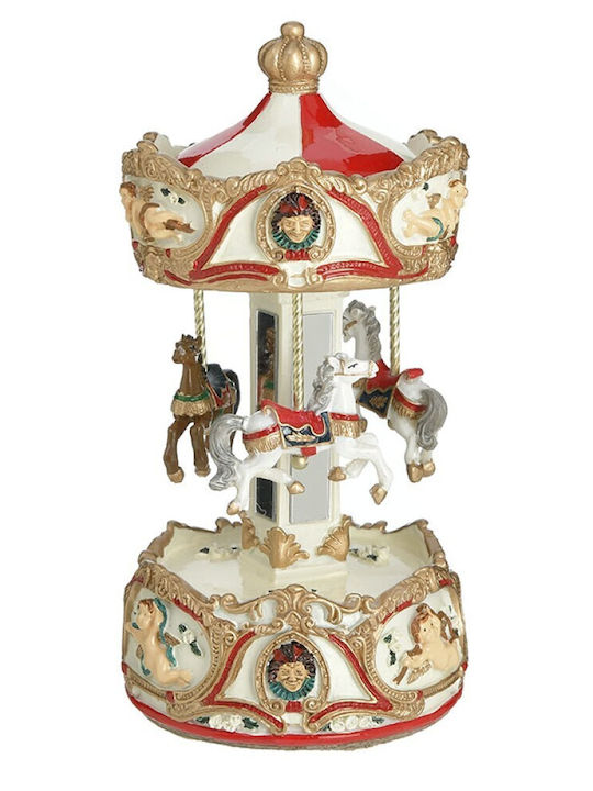 Inart Christmas Illuminated Decorative Carousel Beige with Music and Movement 17x10x10cm.
