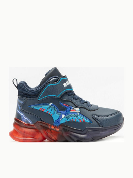 Παιδικά Sneakers High με Σκρατς & Φωτάκια Μπλε