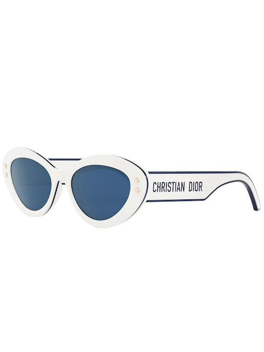 Dior Women's Sunglasses with White Plastic Frame and Blue