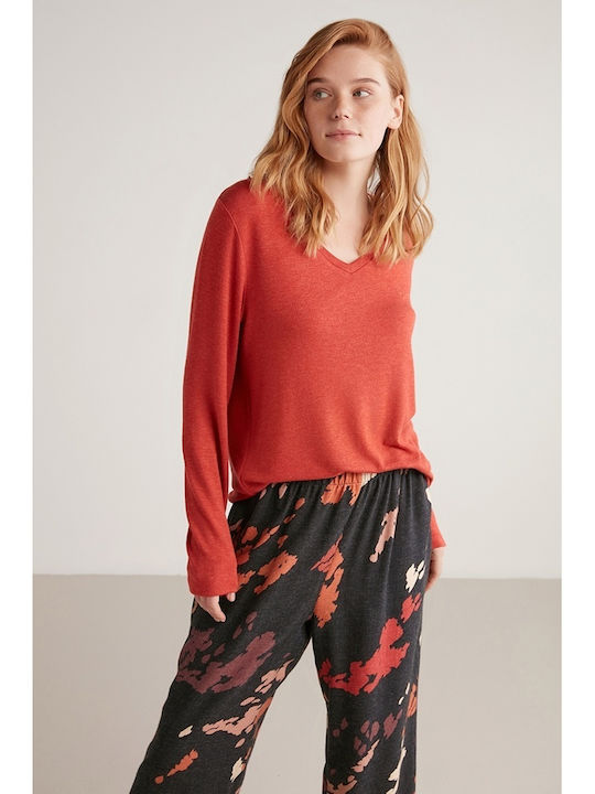 Penye Mood Winter Damen Pyjama-Set Rot