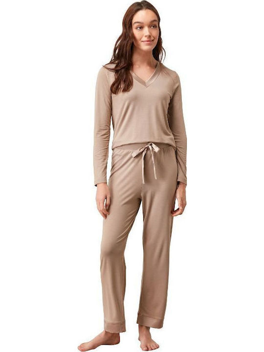 Penye Mood Winter Damen Pyjama-Set Braun