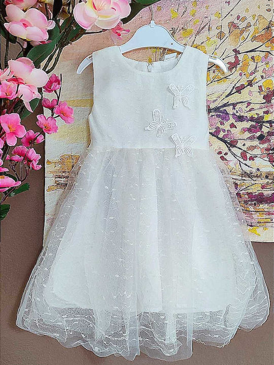 Rochie Fete Fără Mâneci Din Tulle Pentru Domnișoarele De Onoare Florale Albă
