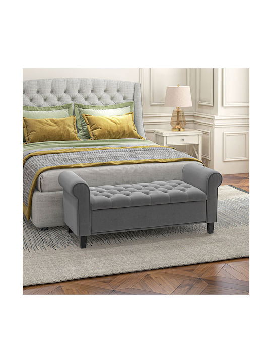 Bench Stool With Storage Space Upholstered In Gray Velvet 126x48.5x57cm