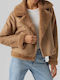 Vero Moda Women's Short Puffer Suede Jacket for Spring or Autumn Brown